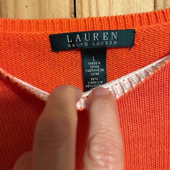 Lauren Ralph Lauren Orange Long Sweater with flowers on front - Picture 4 of 6